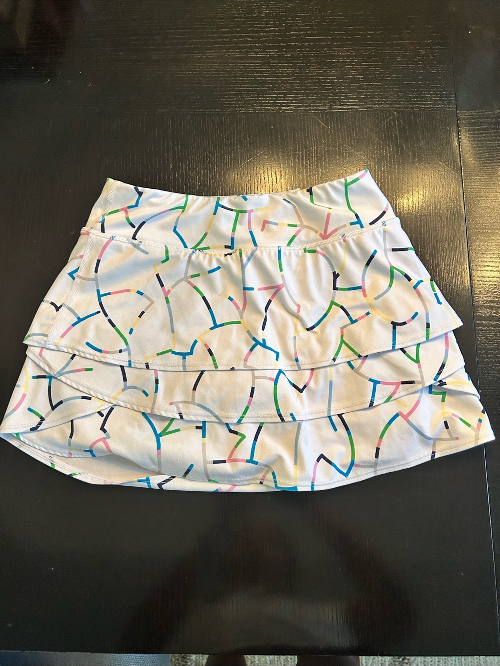 Athleta White Tiered Skort with Multicolor Arc Print